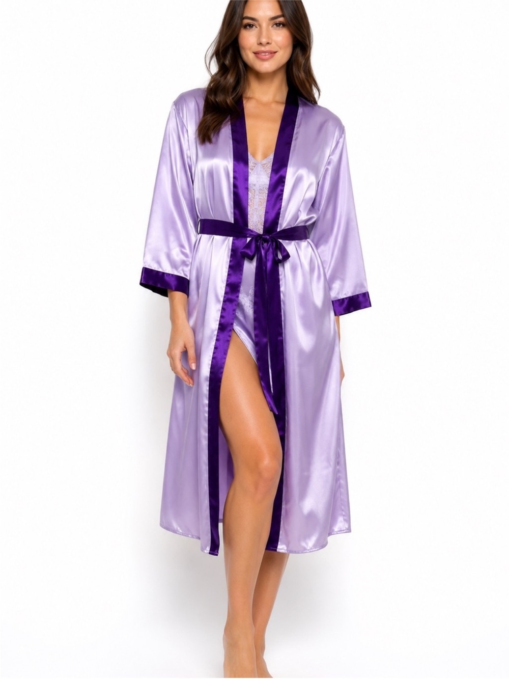 Vintage Stefanie Purple Satin Kimono Robe Size 12/14 USA Made